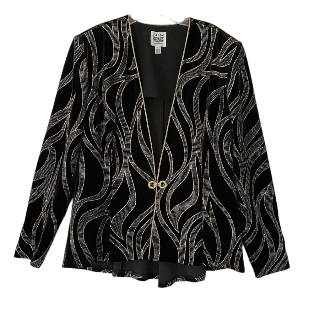 RM Richards Velvet Blazer Jacket 16 Black Gold Vintage